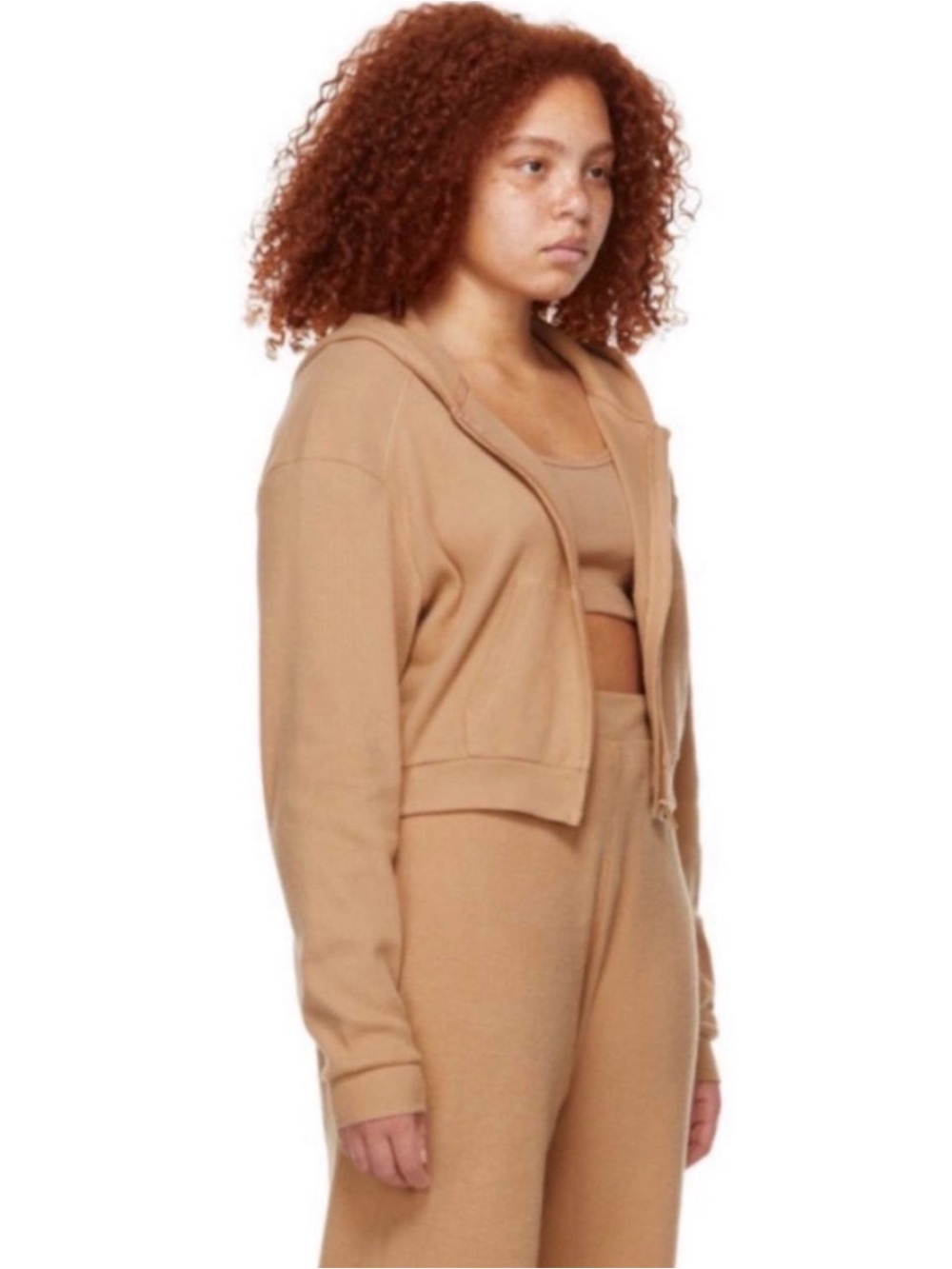 SKIMS Waffle Knit Ochre Cropped Zip-Up Jacket